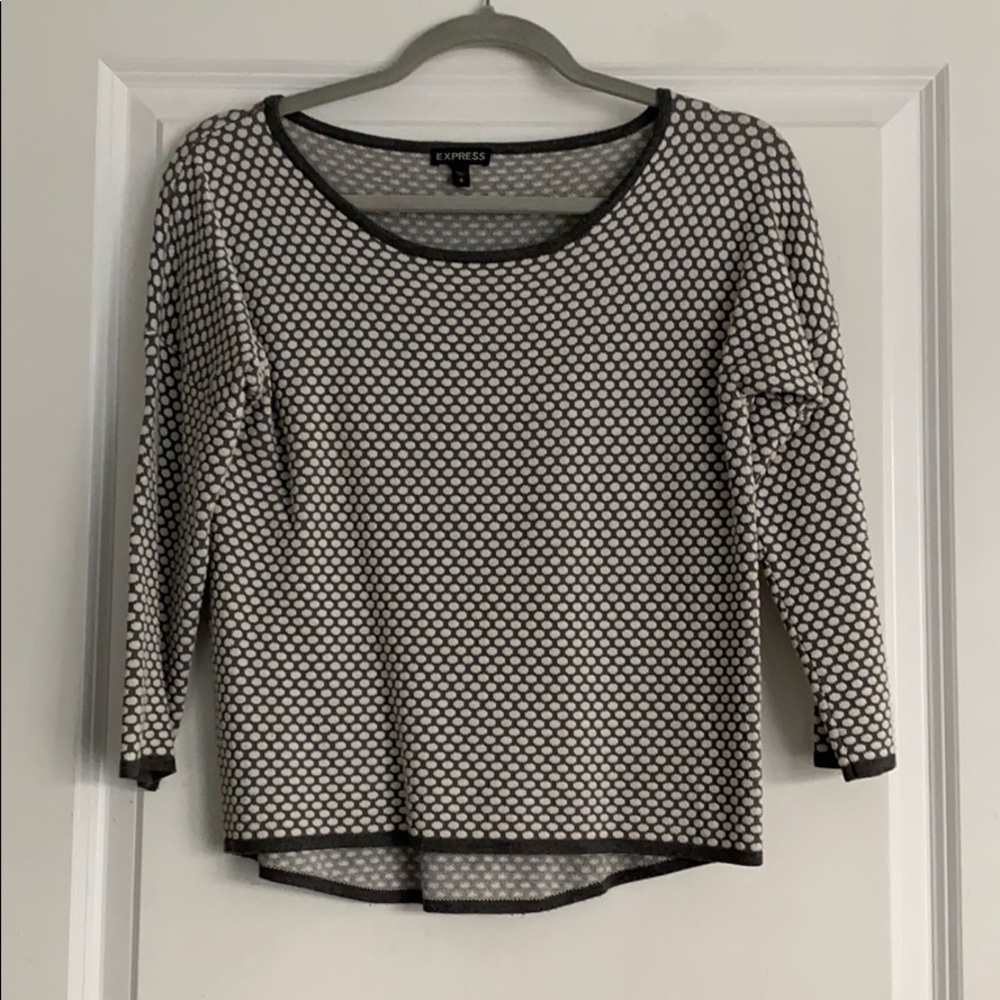 Express Grey And White Polka Dot Sweater